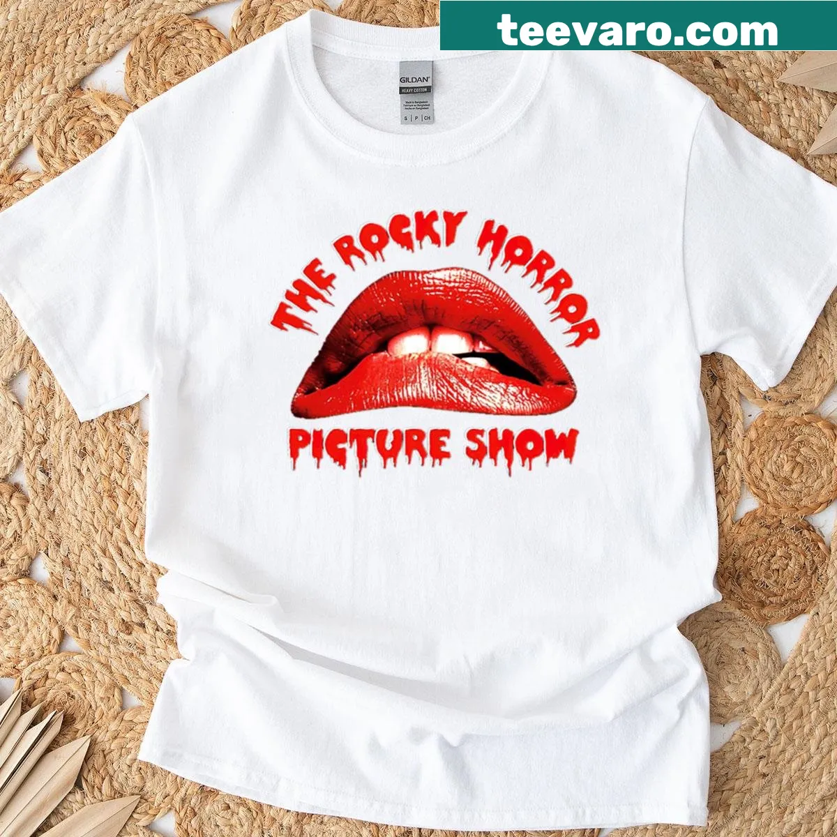 Rocky Horror T-shirt featuring iconic quotes and images from the film. — on a men's t-shirt