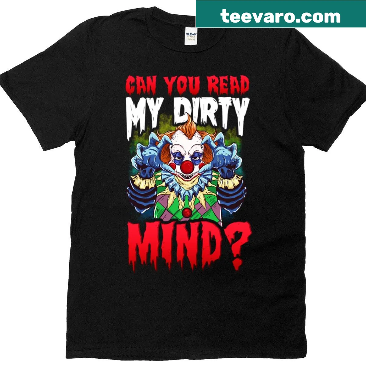 Oversized T-shirt with scary clown graphic for Halloween — on a men's t-shirt