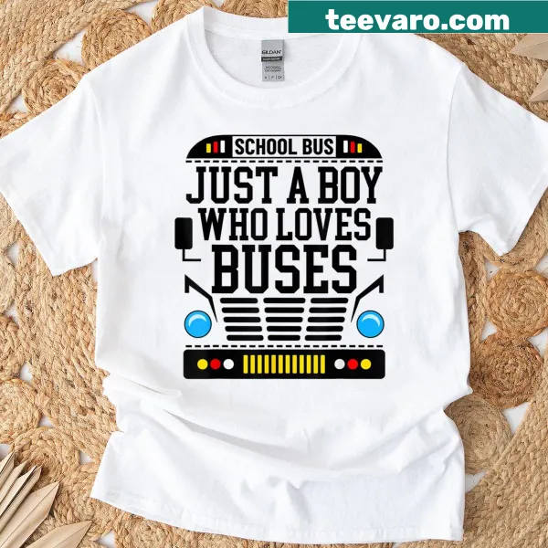 Children's t-shirt with a school bus graphic and playful text