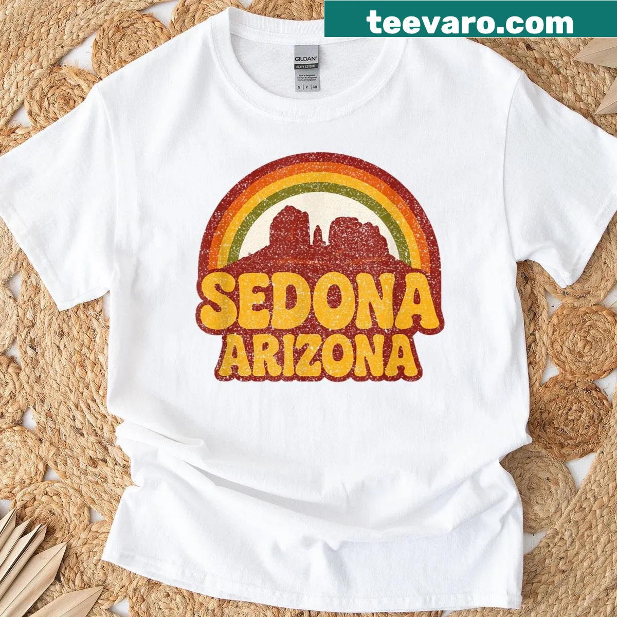 Retro Souvenir Sedona Arizona hiking graphic on a t-shirt — on a men's t-shirt
