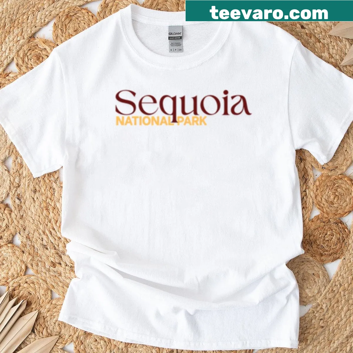 T-shirt featuring an illustrated design of Sequoia National Park — on a men's t-shirt