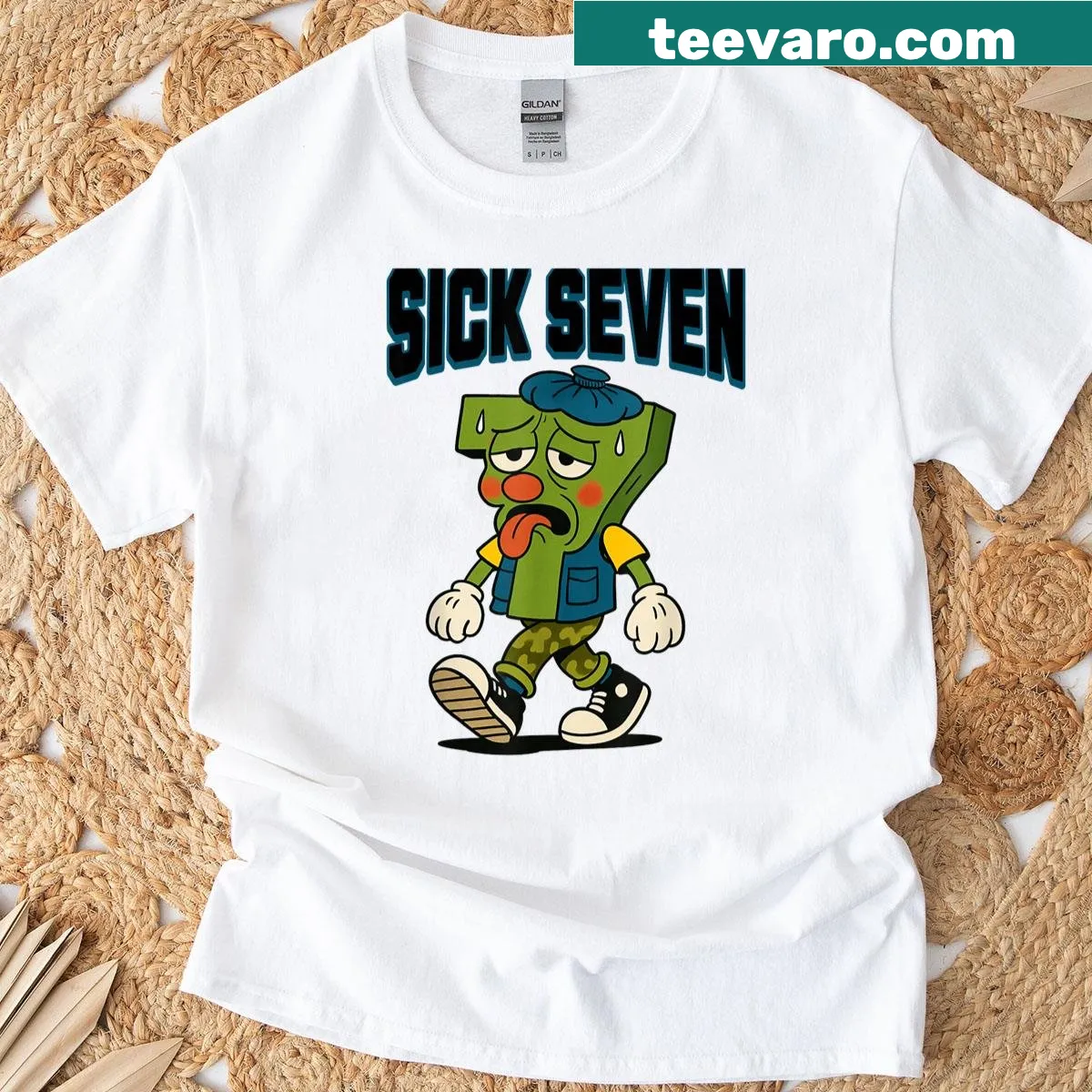 Funny graphic t-shirt for Halloween featuring 'Sick Seven 67' design. — on a men's t-shirt
