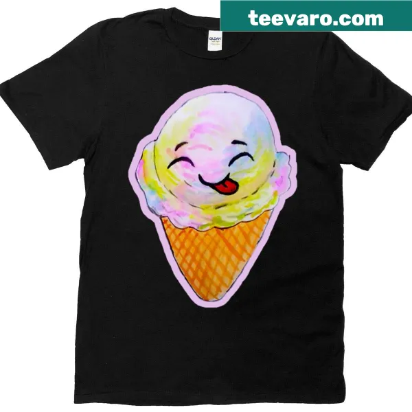 Watercolor illustration of colorful kawaii ice cream