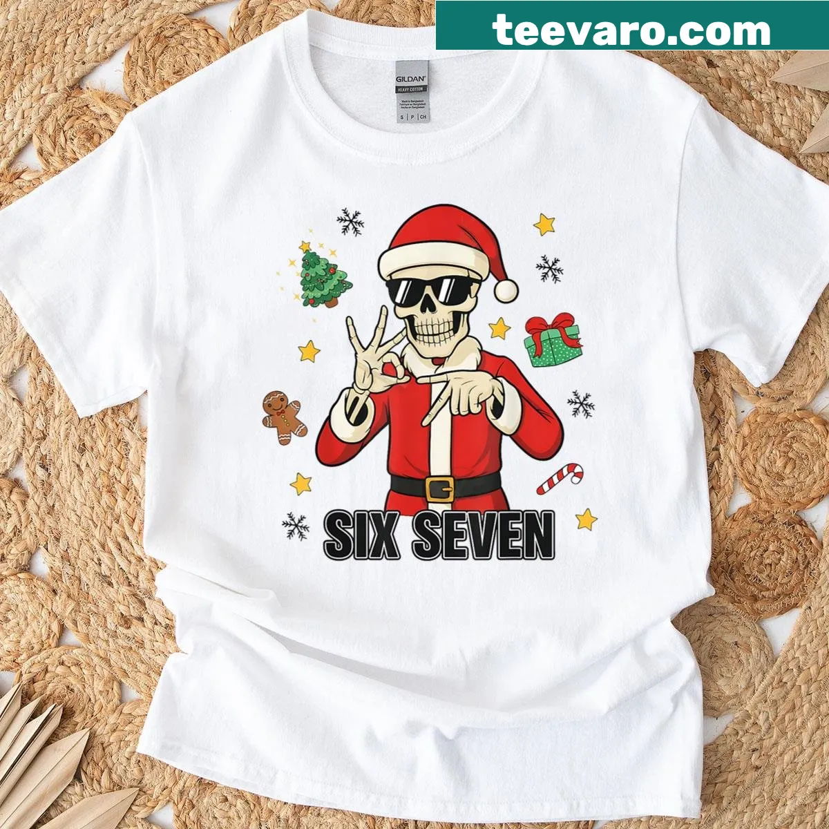Vintage-styled Christmas t-shirt with a skull and humorous text — on a men's t-shirt