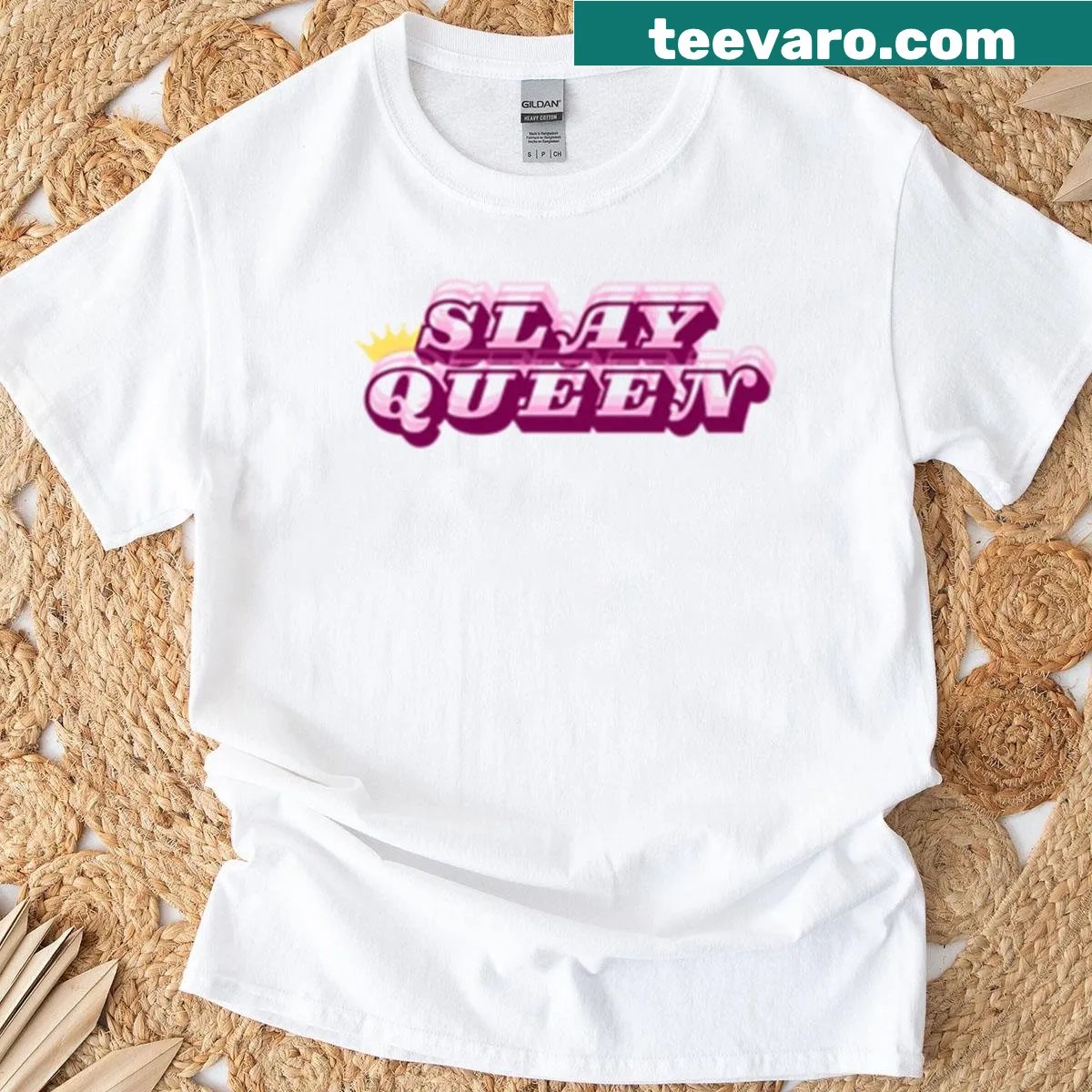 Playful Slay Queen typography graphic on a T-shirt — on a men's t-shirt