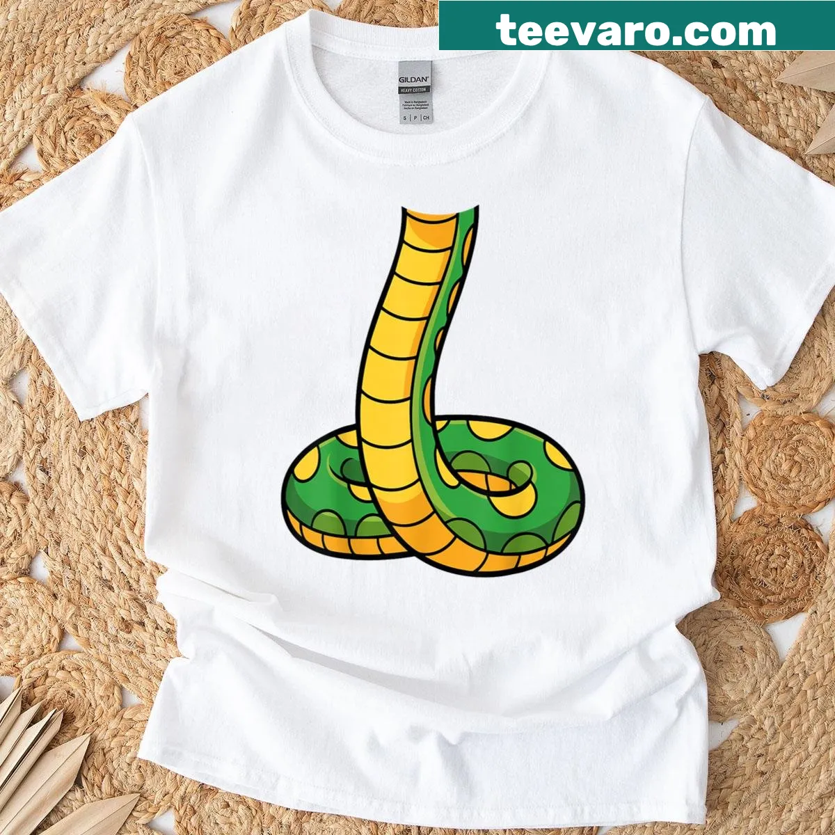 Cartoon snake costume graphic t-shirt for adults and kids — on a men's t-shirt