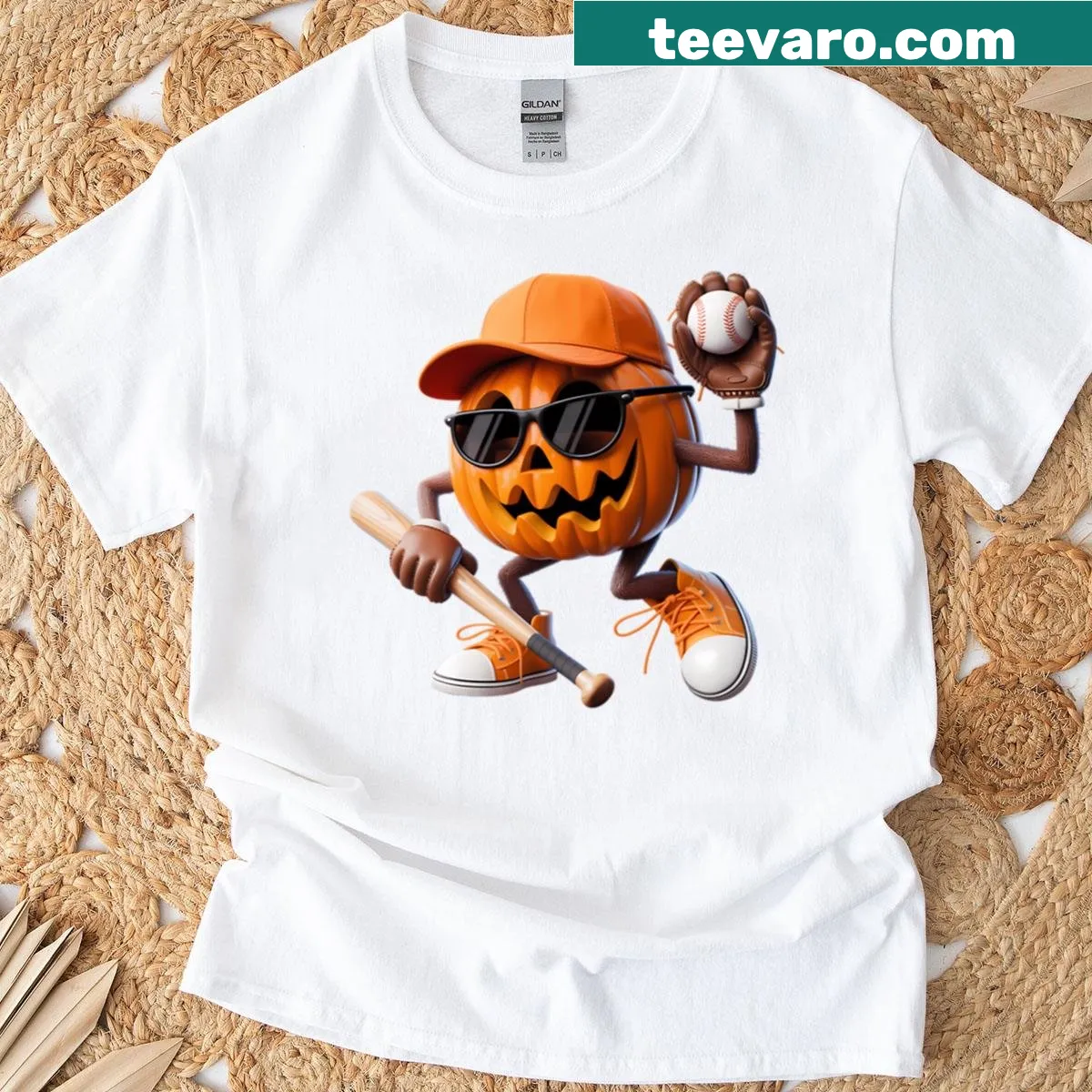 Cute Halloween t-shirt featuring a smiling jack-o'-lantern — on a men's t-shirt
