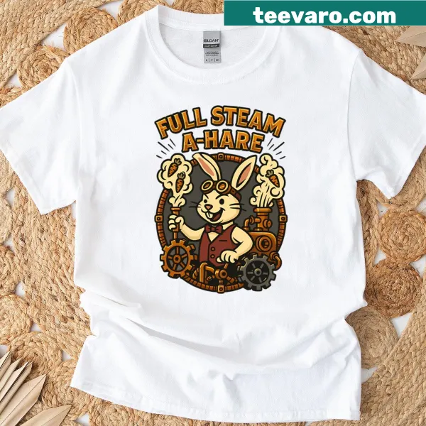 Whimsical steampunk rabbit design featuring mechanical elements