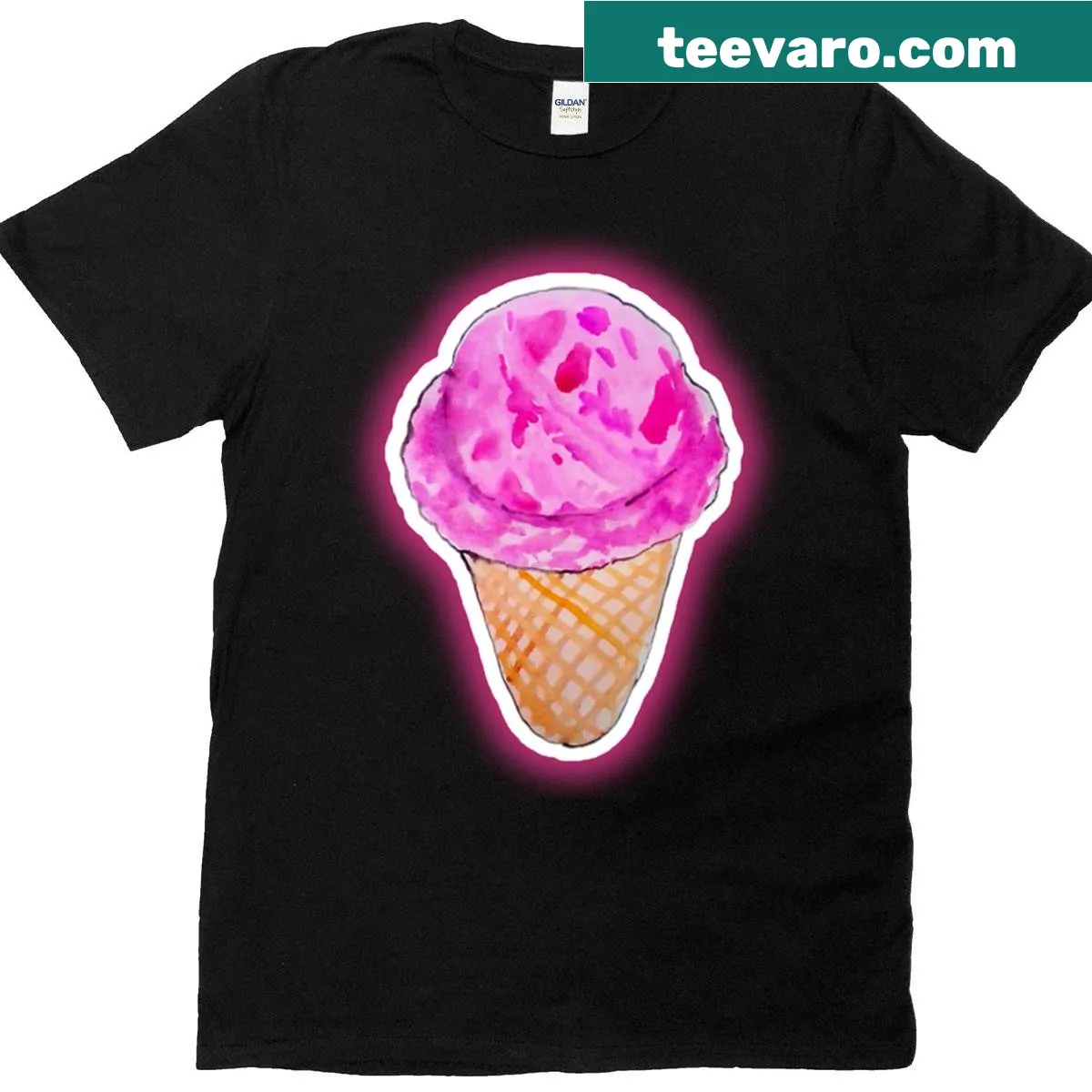 Watercolor illustration of strawberry ice cream on a T-shirt — on a men's t-shirt