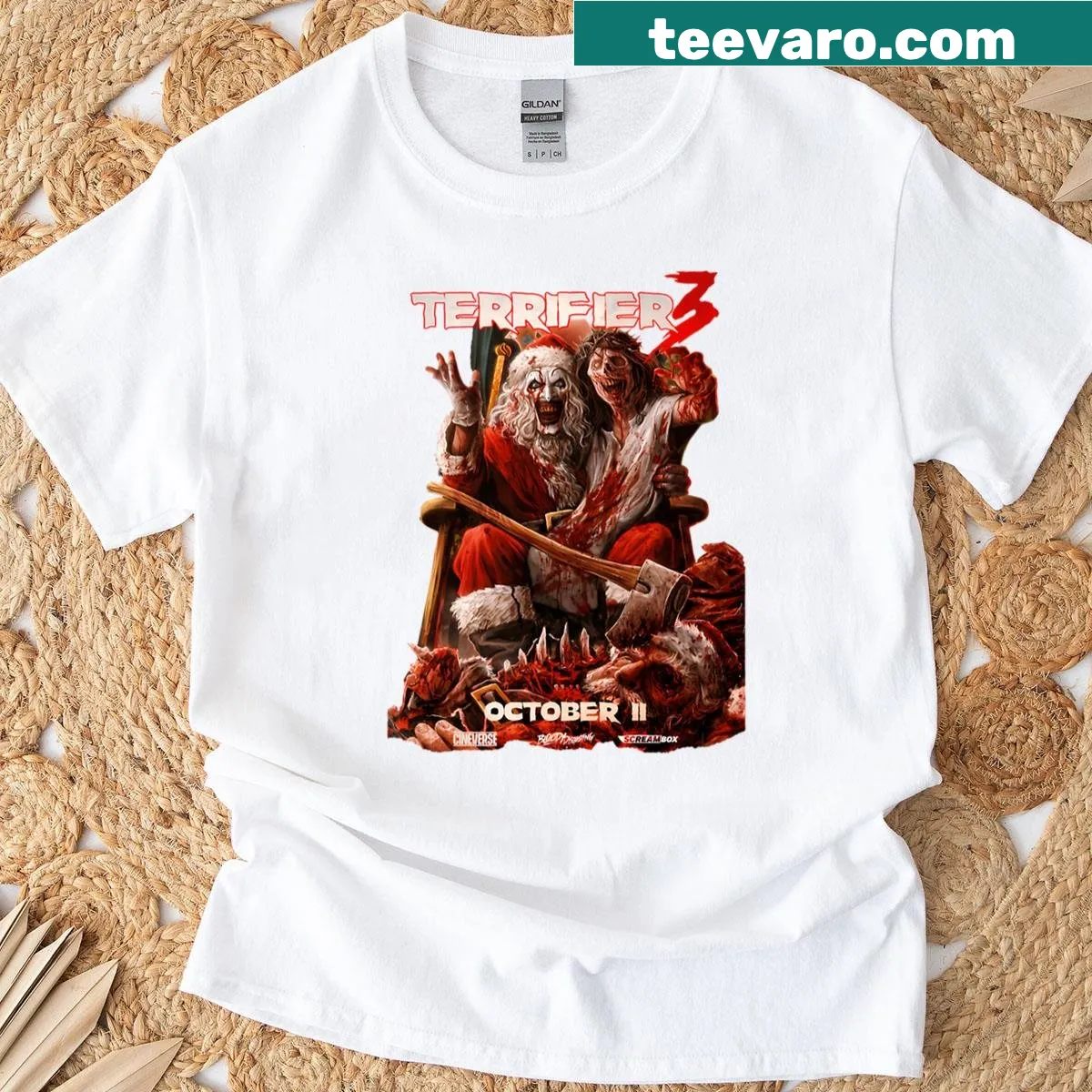 Vintage Terrifiers 3 graphic t-shirt with a horror theme — on a men's t-shirt