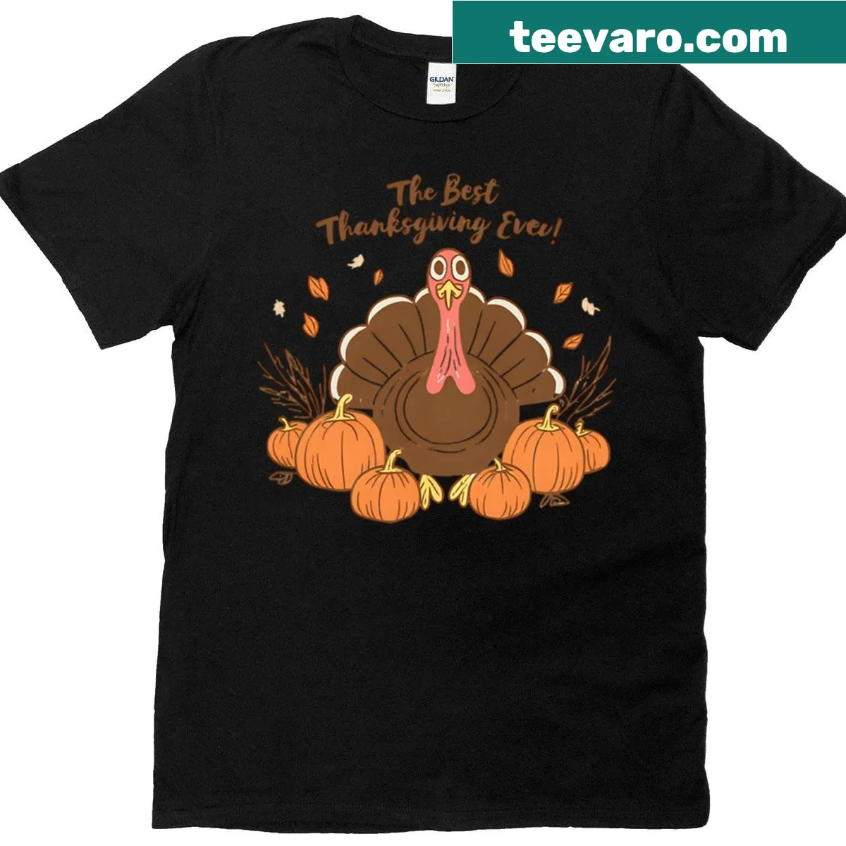 Cute cartoon turkey graphic for Thanksgiving on T-shirt — on a men's t-shirt