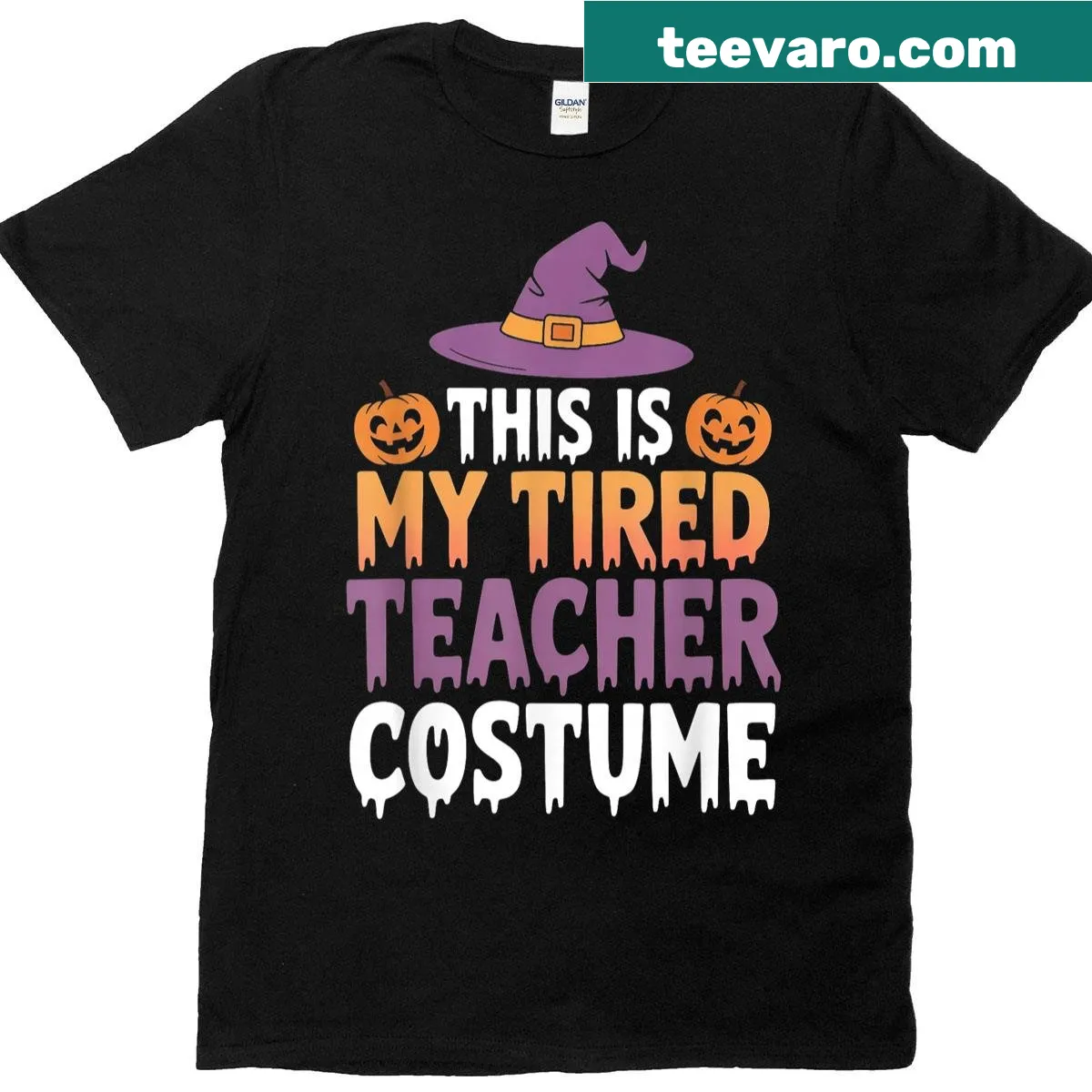 Funny T-shirt for tired teachers with a Halloween theme — on a men's t-shirt