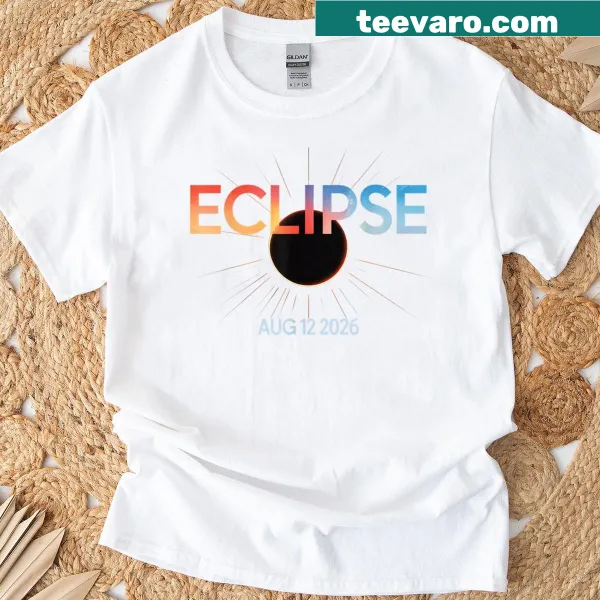 T-shirt featuring a graphic for the Total Solar Eclipse on August 12, 2026
