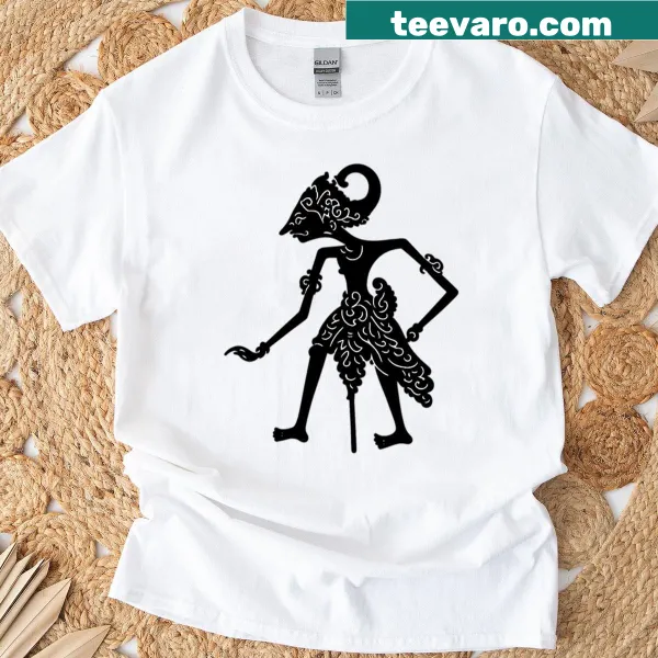 Silhouette of traditional Wayang shadow puppets on T-shirt