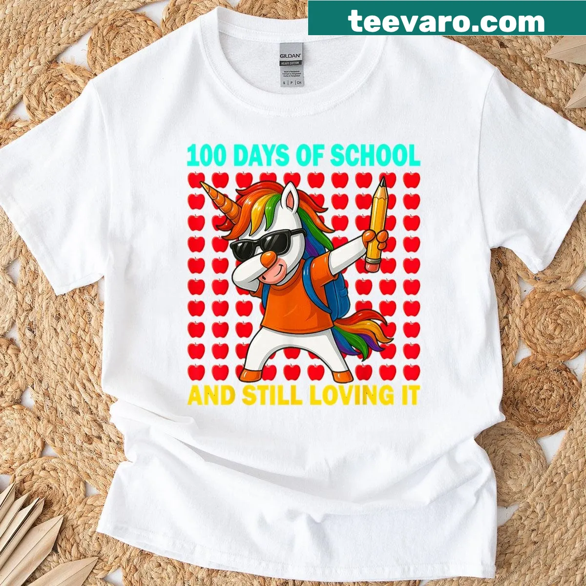 Cute dabbing unicorn t-shirt for 100 days of school — on a men's t-shirt