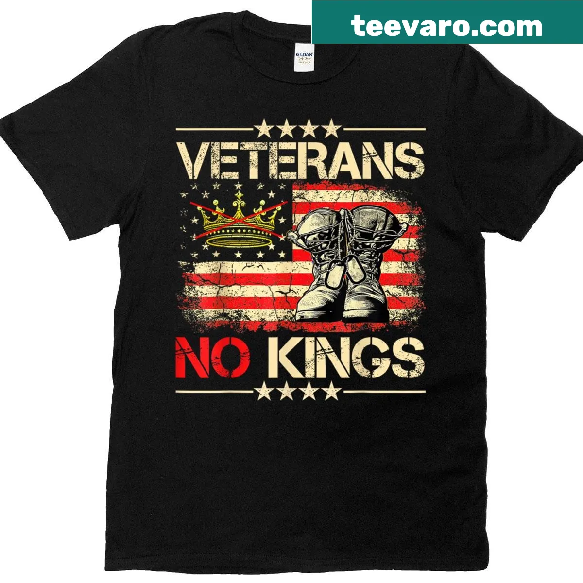 Patriotic T-shirt with USA flag and No Kings protest illustration — on a men's t-shirt