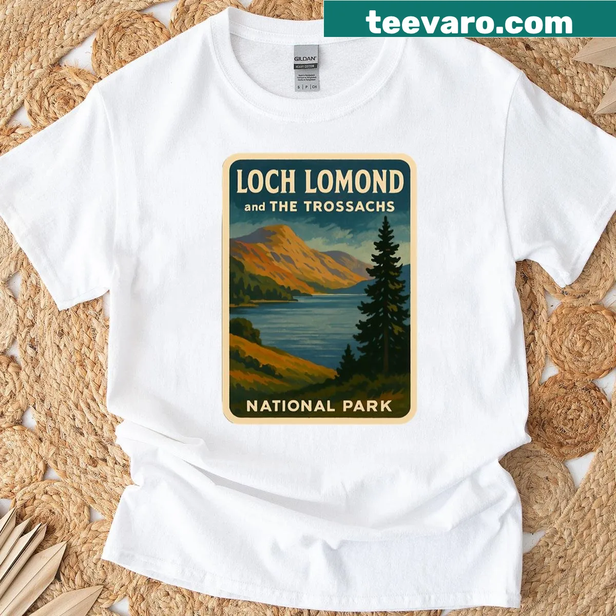 Illustration of Loch Lomond in a vintage style on a t-shirt — on a men's t-shirt
