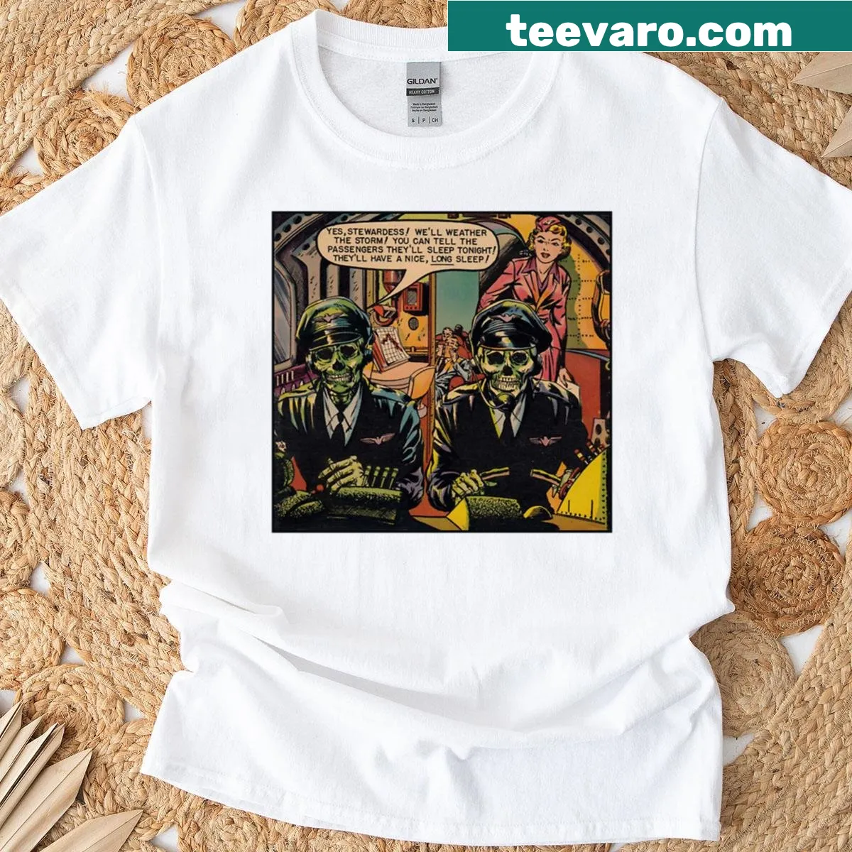 Vintage horror poster of dead pilot on t-shirt — on a men's t-shirt