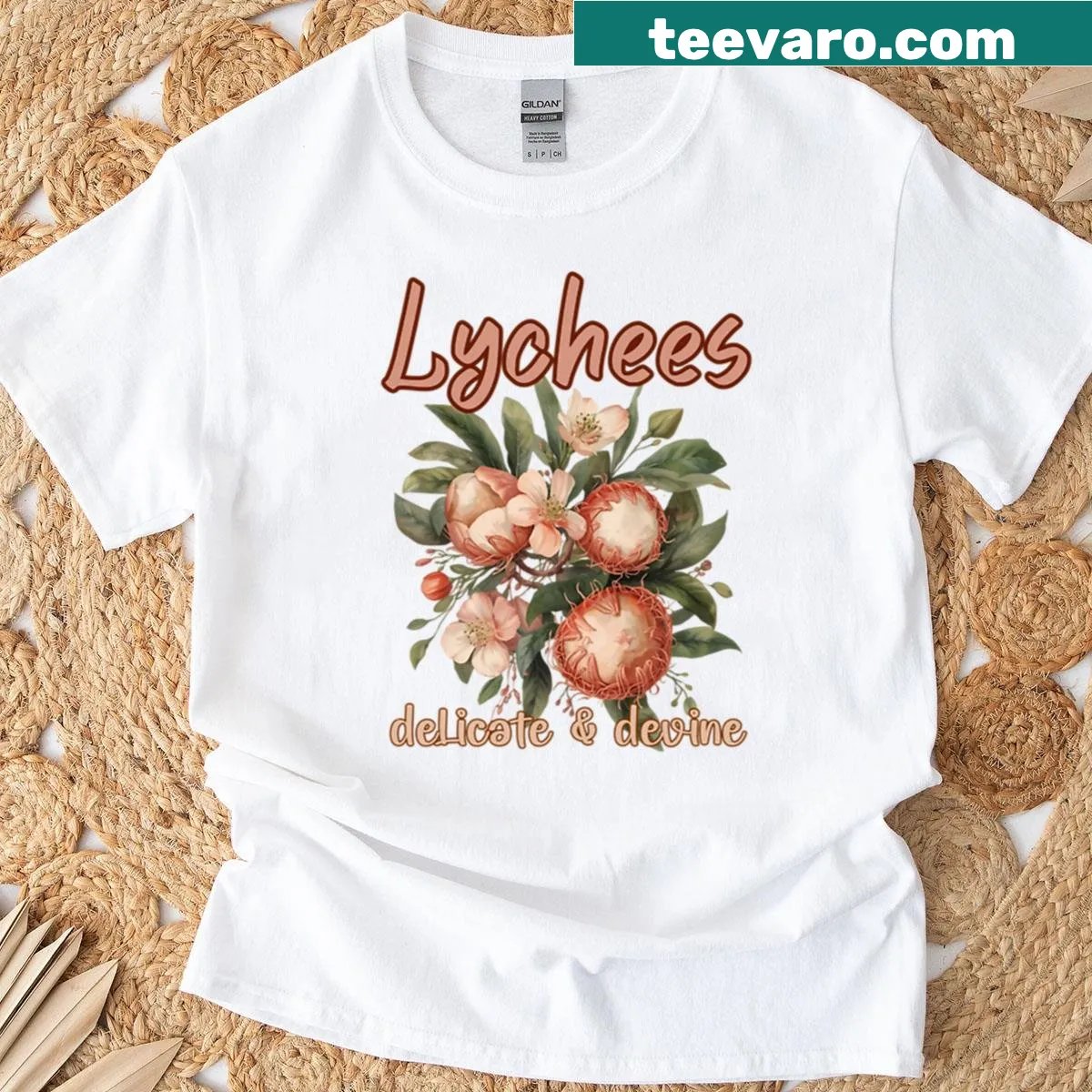 Delicate lychee art print graphic t-shirt — on a men's t-shirt