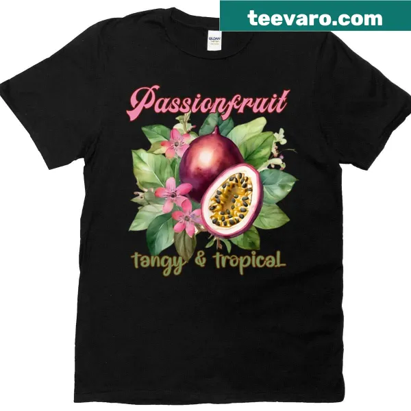 Vintage-style t-shirt featuring a tropical passionfruit print