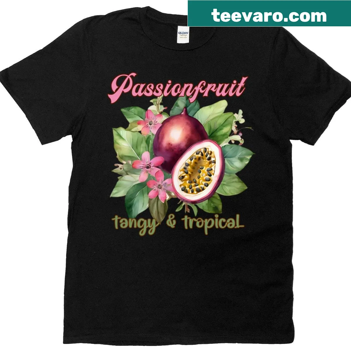 Vintage-style t-shirt featuring a tropical passionfruit print — on a men's t-shirt