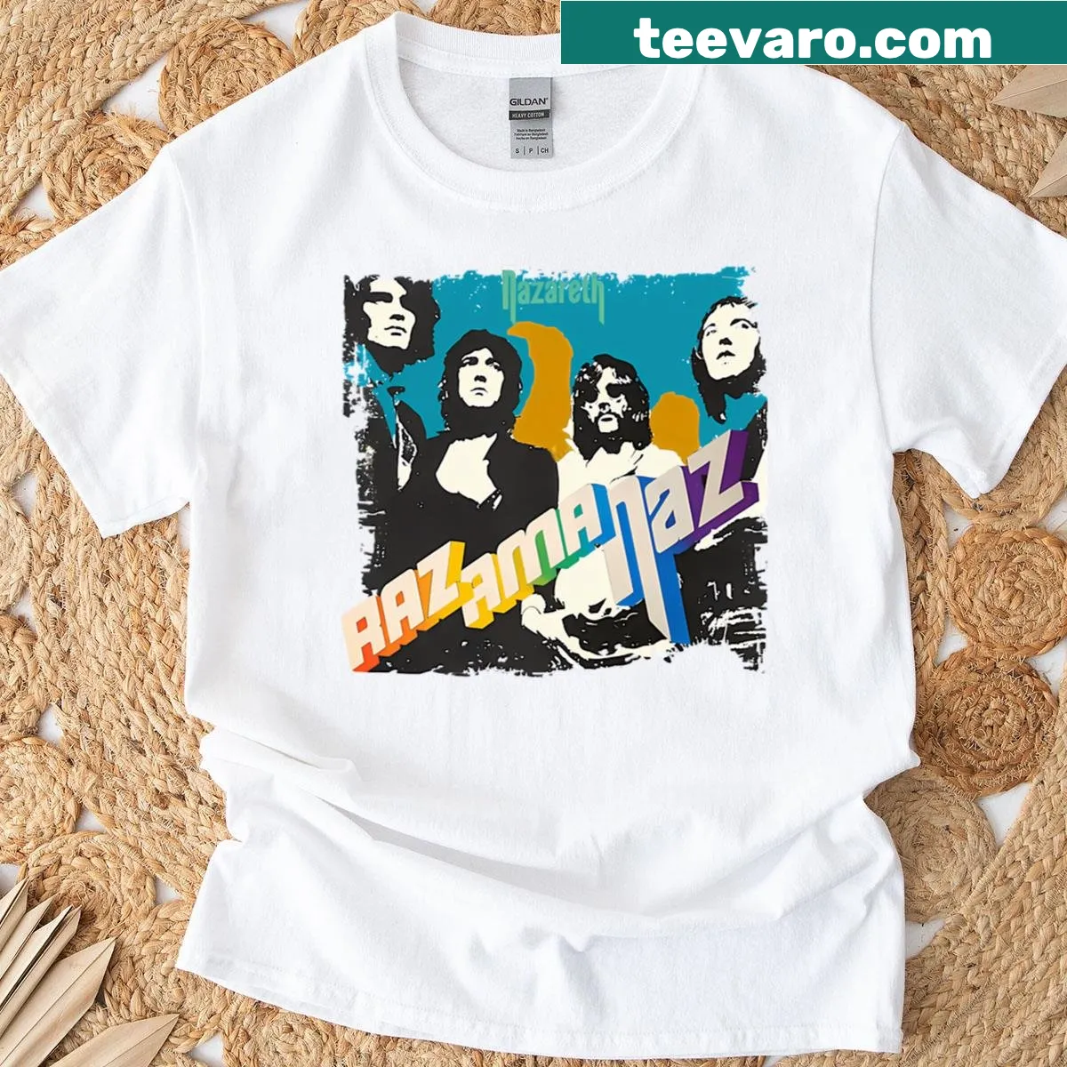 Retro punk music album graphic t-shirt with iconic lyrics — on a men's t-shirt