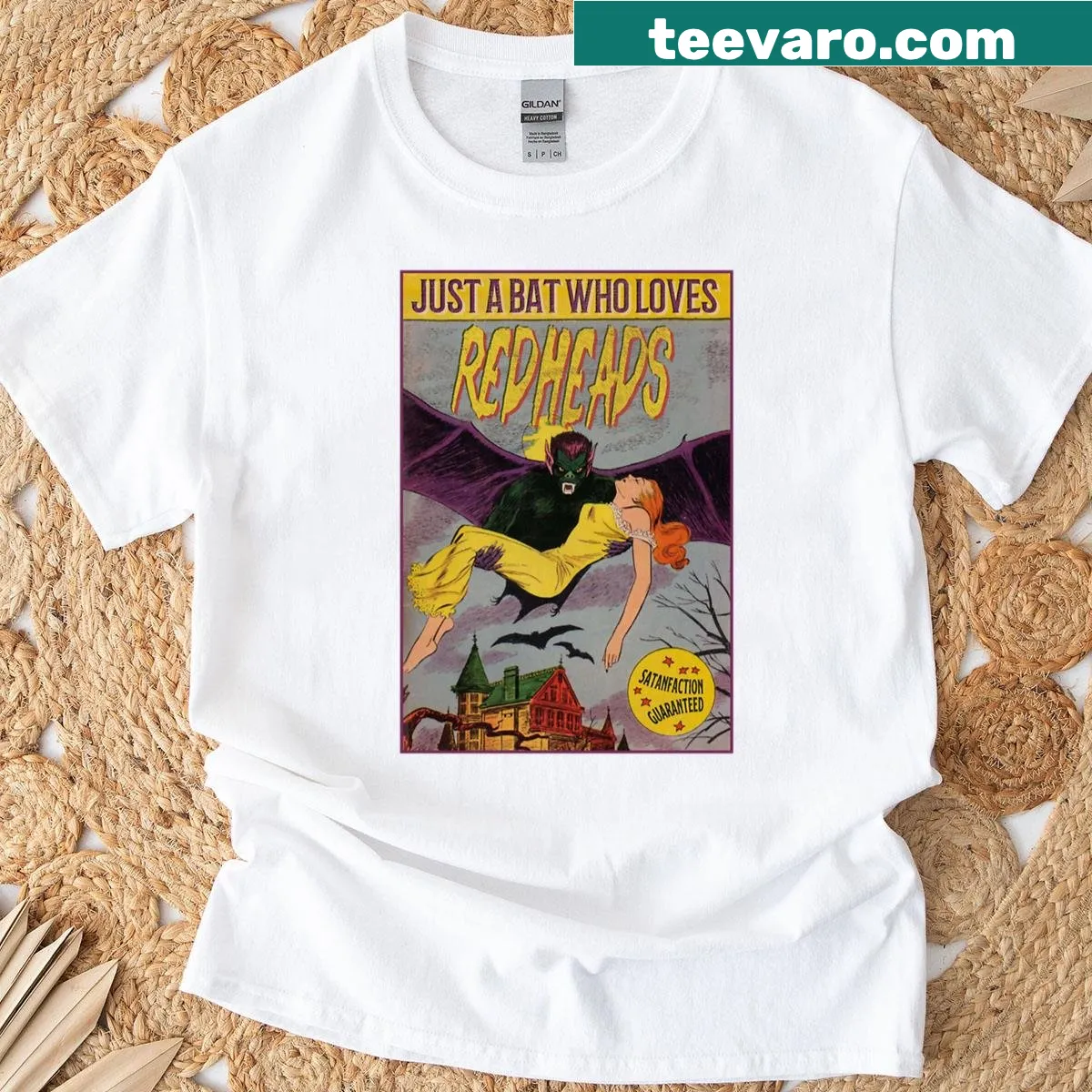 Vintage oversized t-shirt featuring bats and a redhead — on a men's t-shirt