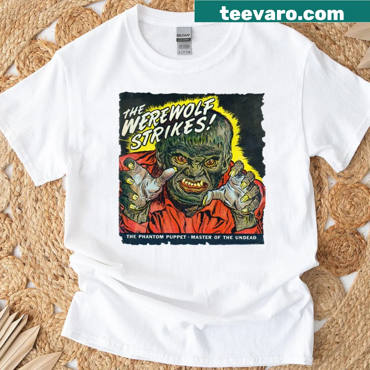 Oversized T-shirt featuring a vintage werewolf horror graphic. — on a men's t-shirt