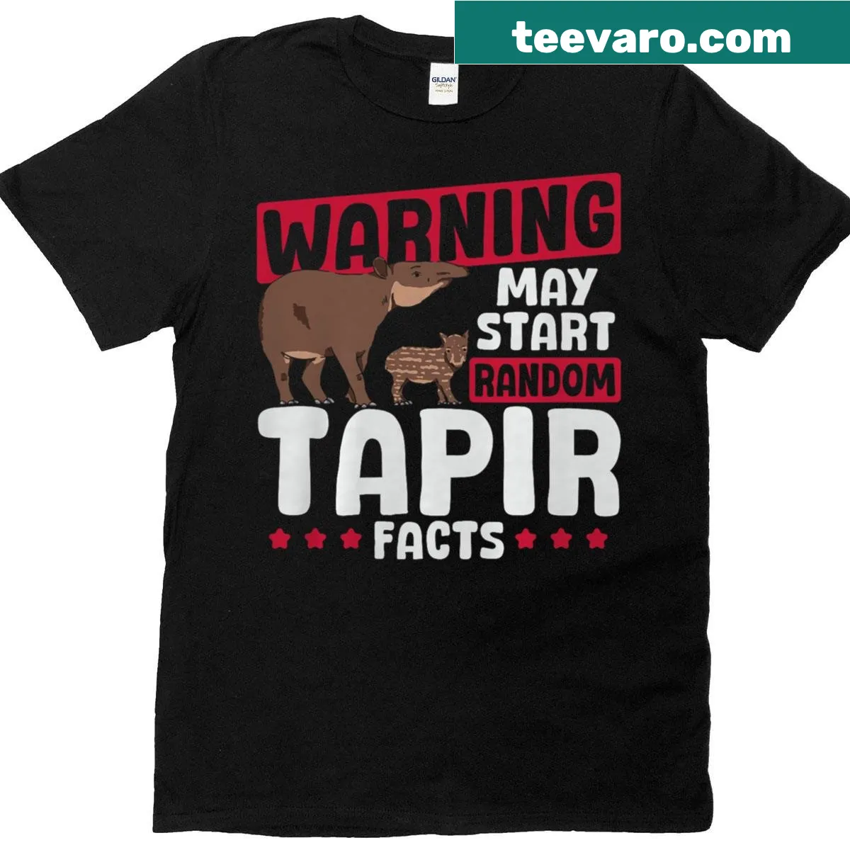 Humorous T-shirt warning about random tapir facts — on a men's t-shirt