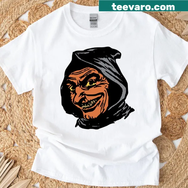Whimsical t-shirt featuring witches and Halloween-themed graphics