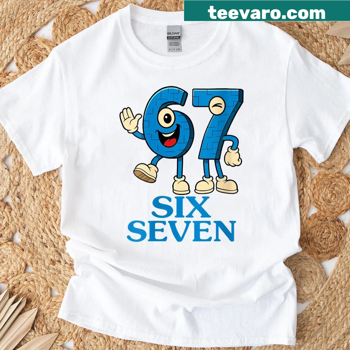 Funny gaming meme T-shirt with the phrase '67 Six Seven'. — on a men's t-shirt