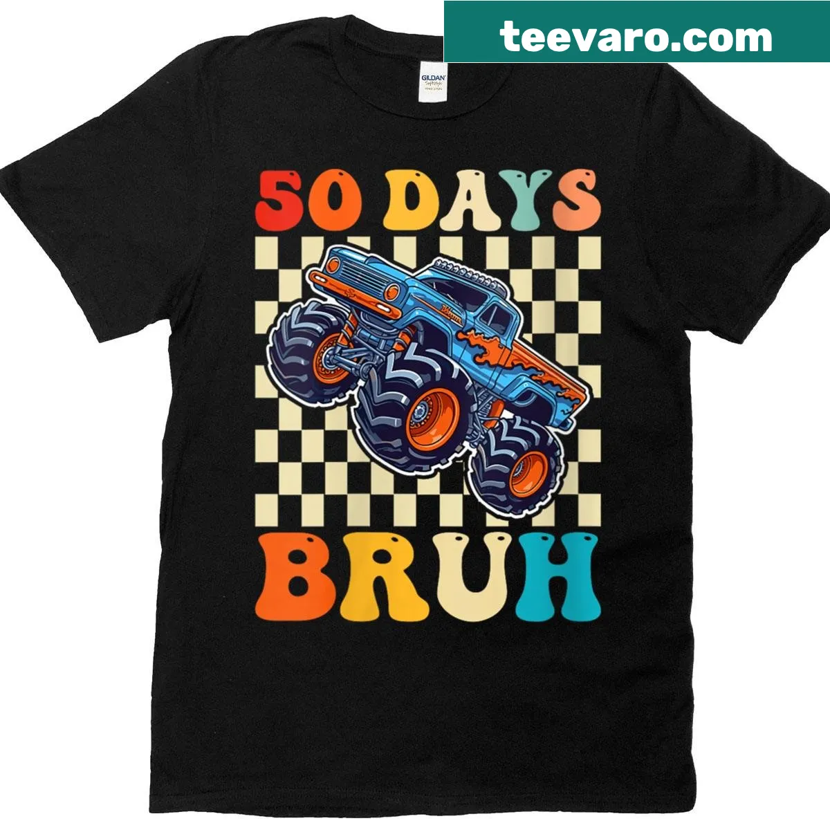 Monster truck graphic with 'Bruh' text on a kids t-shirt — on a men's t-shirt