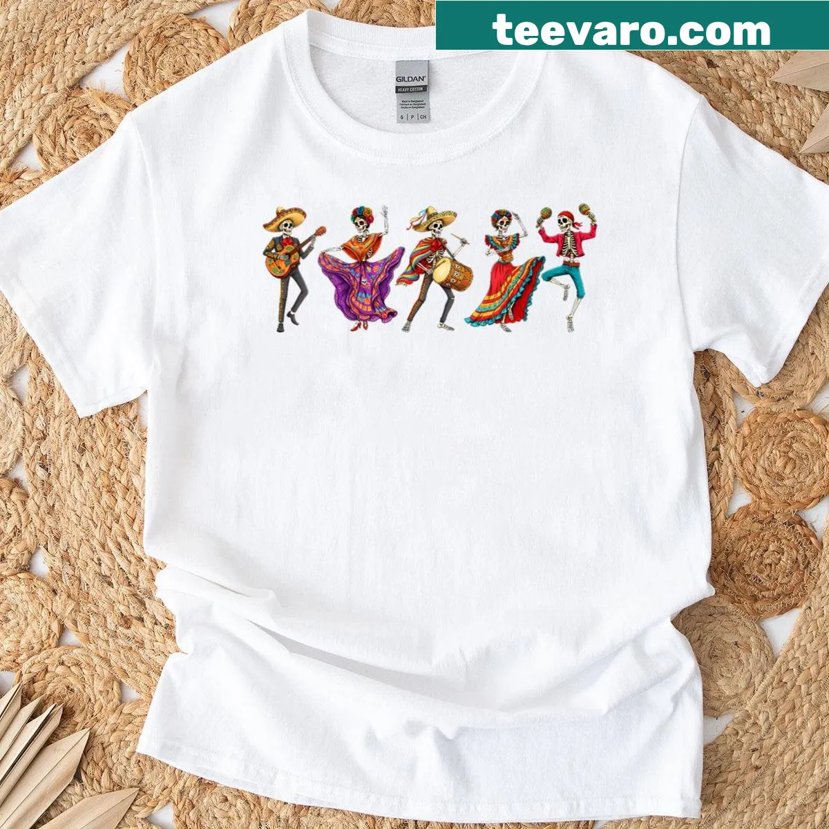 Dia de los Muertos t-shirt featuring a Mexican skeleton design — on a men's t-shirt