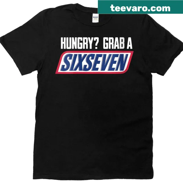 Humorous T-shirt featuring '67' meme text