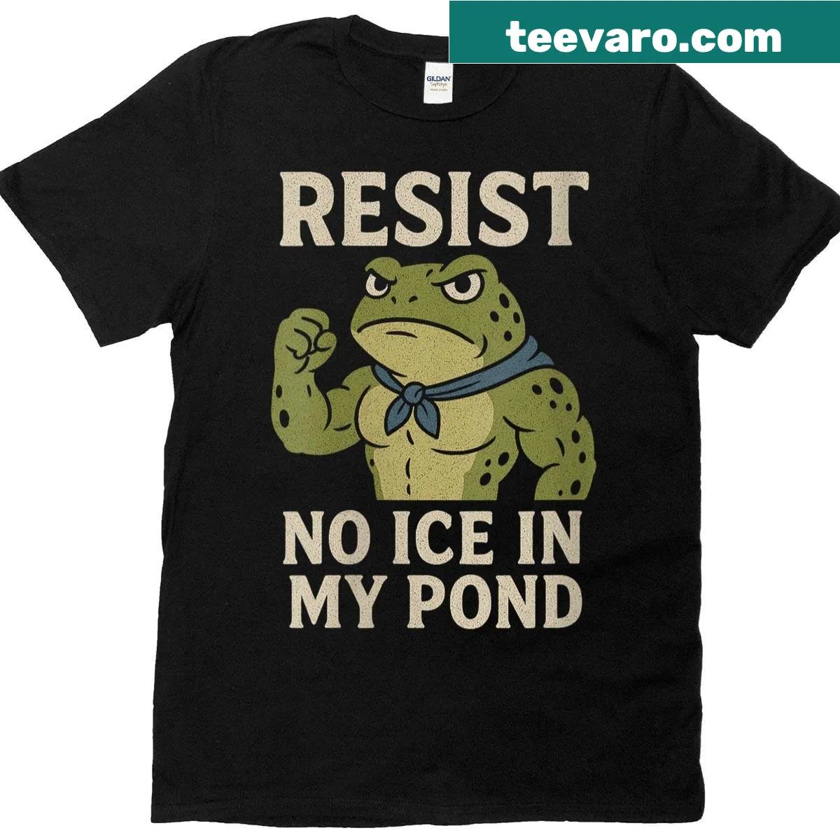 Funny frog protest t-shirt with humorous text about pond ice — on a men's t-shirt