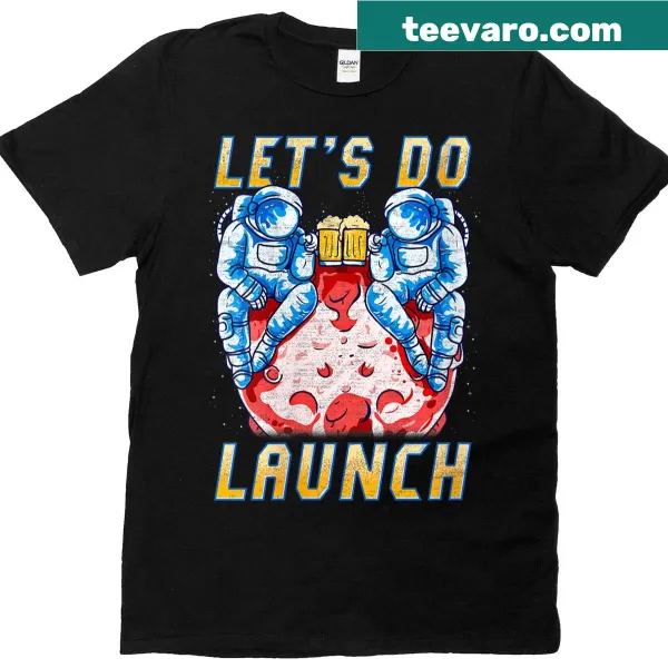 Fun space-themed graphic with astronauts and beer on t-shirt