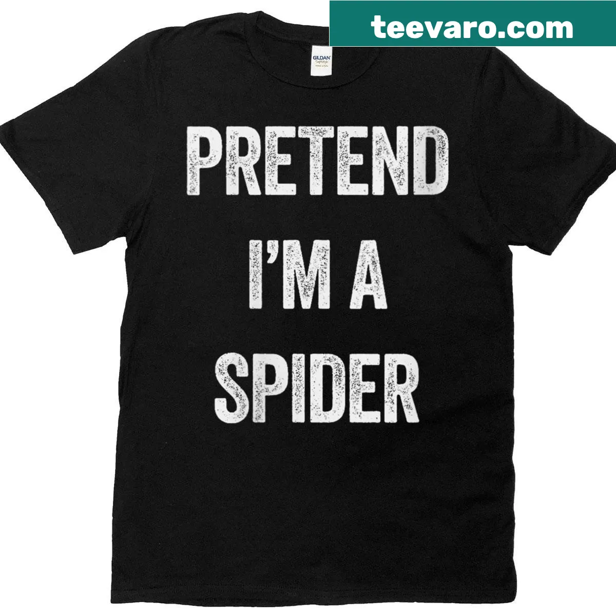 Funny Halloween t-shirt with spider costume text — on a men's t-shirt