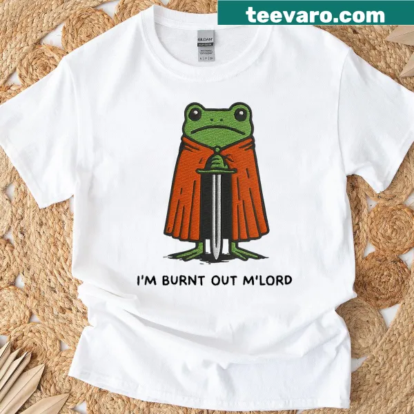 Funny shirt with a knight frog illustration and burnt out text