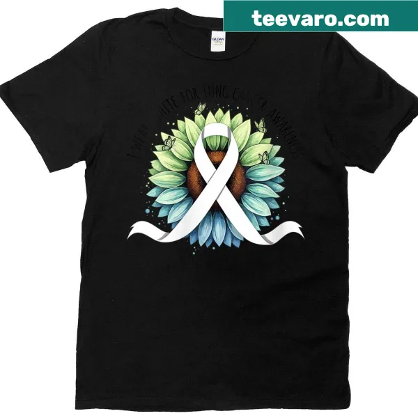 White lung cancer awareness ribbon graphic on t-shirt