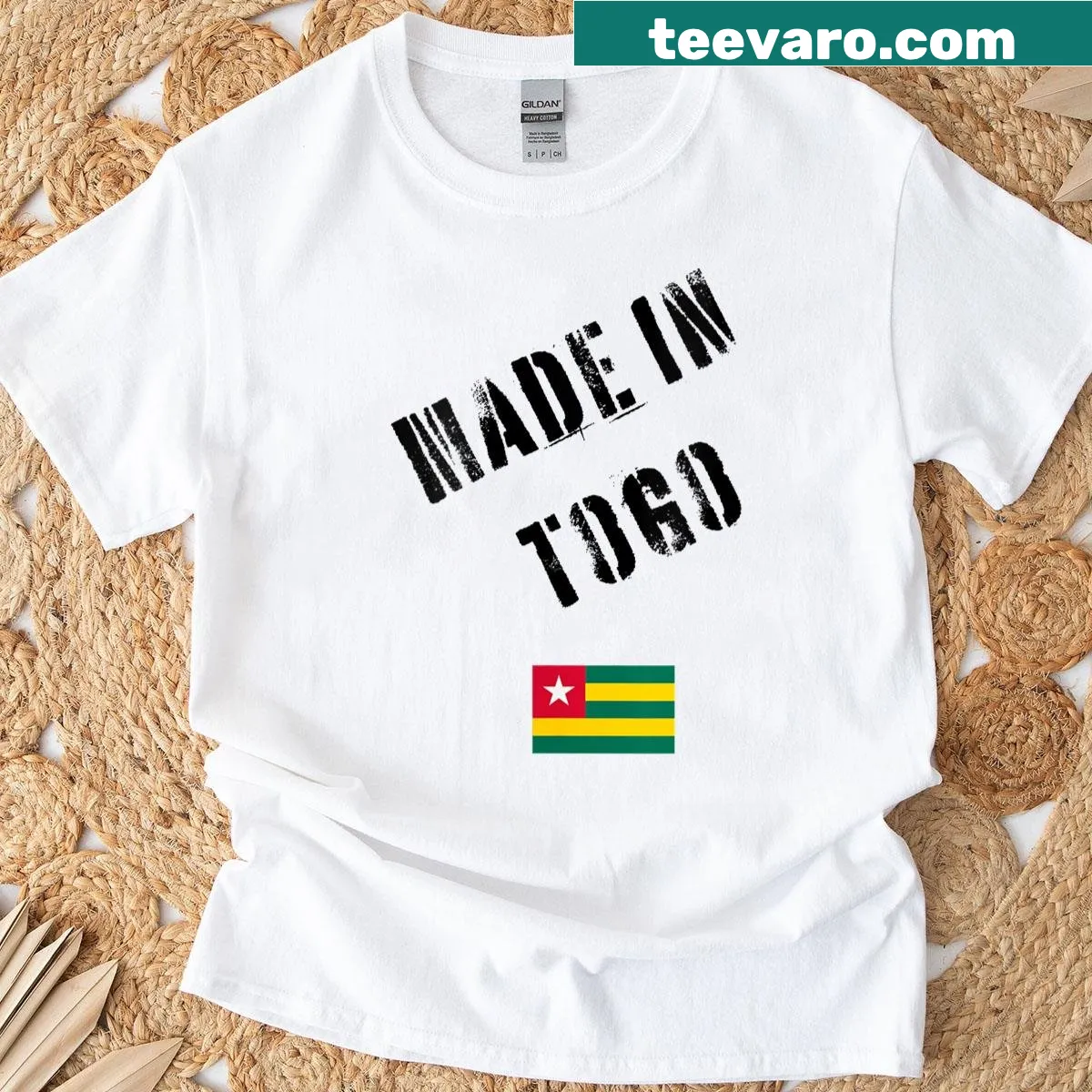 Funny women's t-shirt with 'Made In Togo' and flag design — on a men's t-shirt