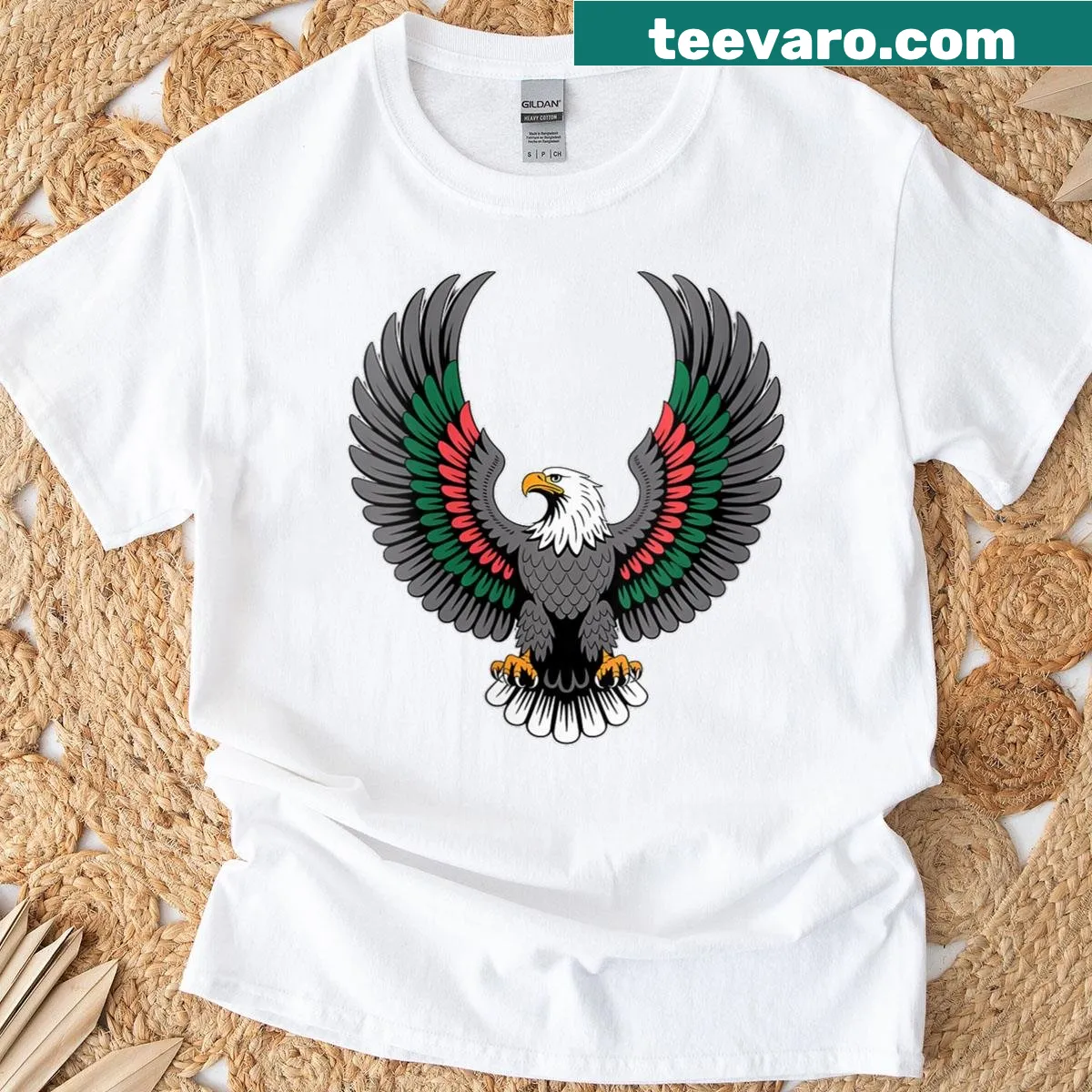 A t-shirt featuring the Mexican flag and an eagle for Independence Day. — on a men's t-shirt