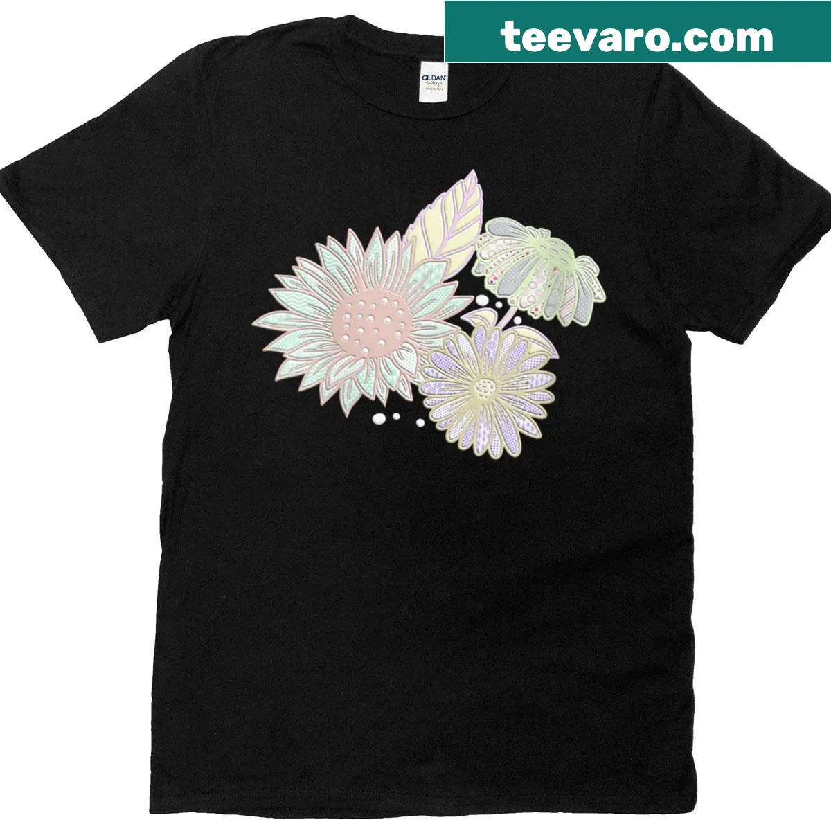 Sunflower t-shirt with faded flowers and unique patterns — on a men's t-shirt