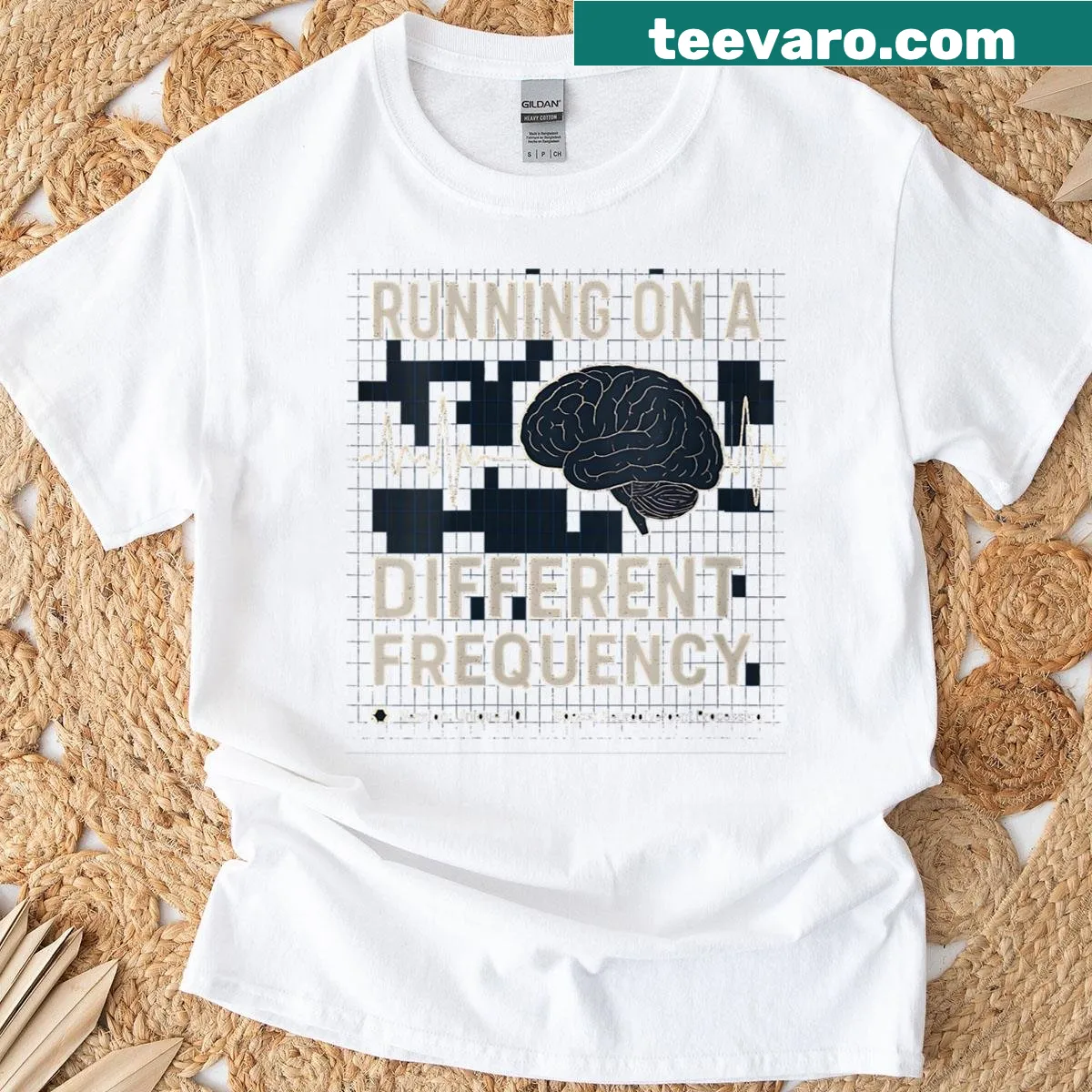 Graphic t-shirt featuring an illustration about ADHD and autism — on a men's t-shirt