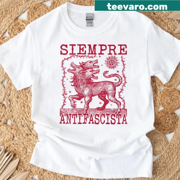 T-shirt with bold 'Siempre Antifascista' typography design