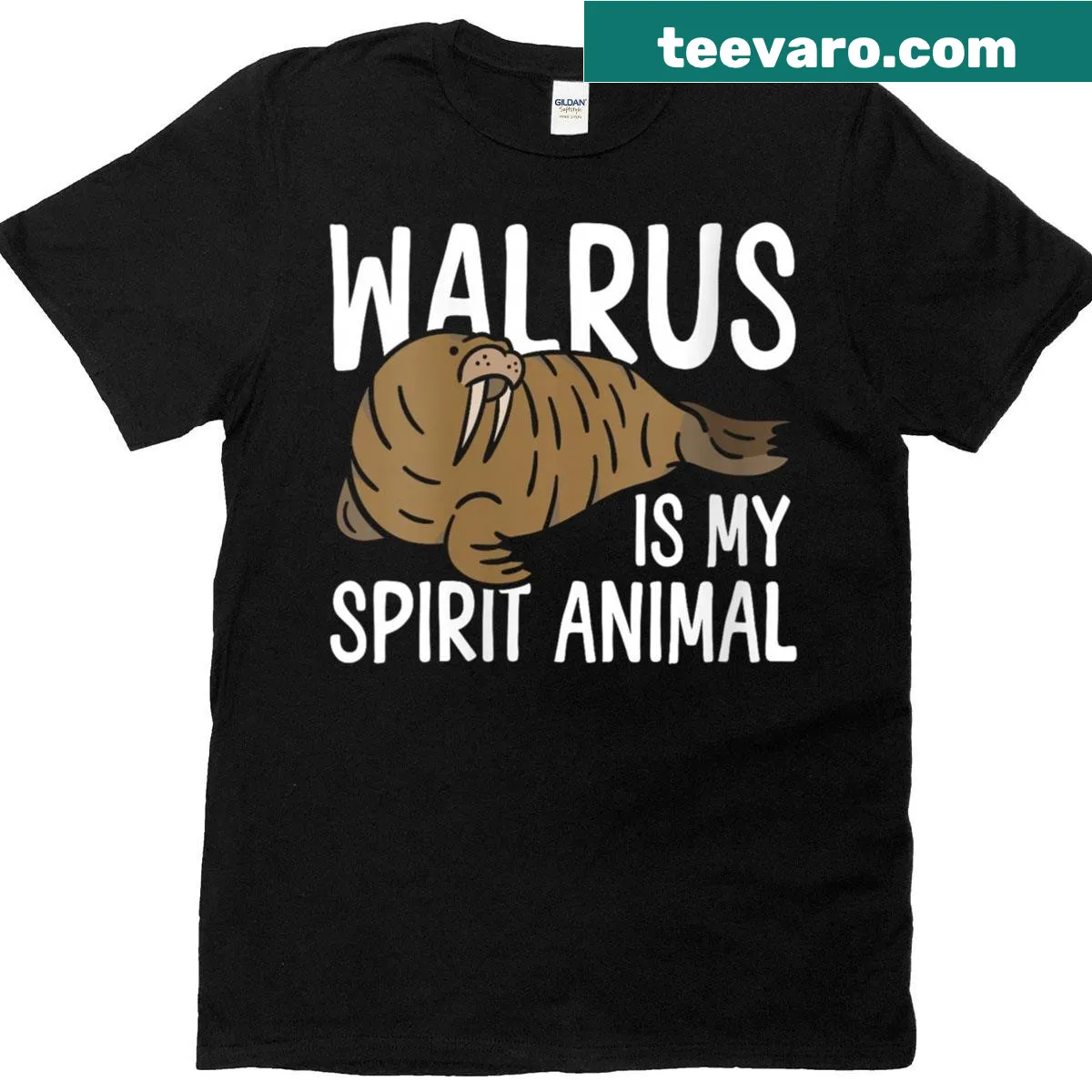 Cute walrus graphic on T-shirt with fun spirit animal text — on a men's t-shirt