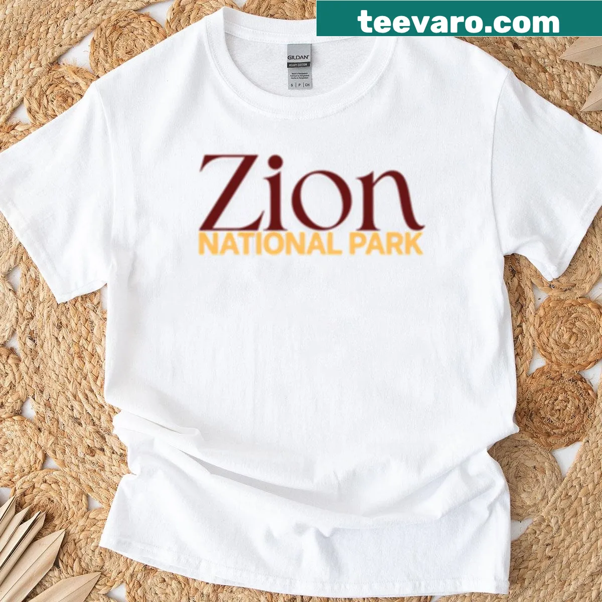 T-shirt featuring an illustration of Zion National Park — on a men's t-shirt