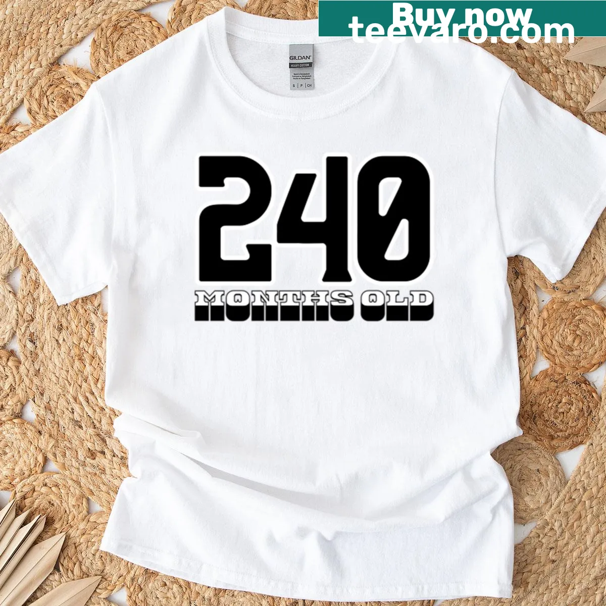 Funny 20th birthday shirt with 240 months old graphic. — on a men's t-shirt