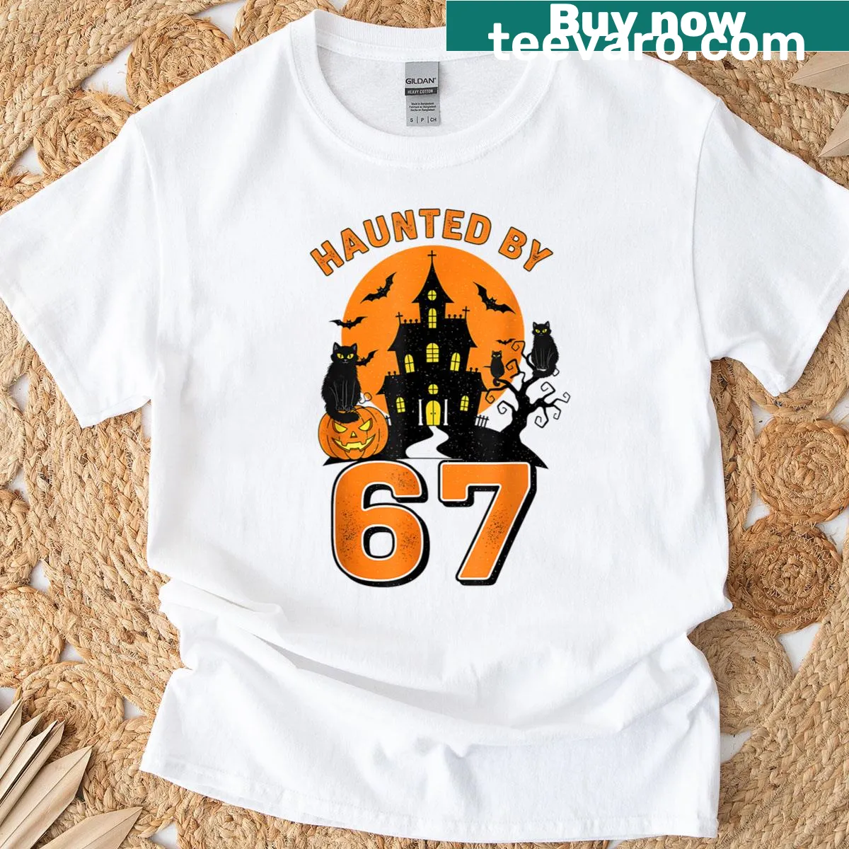 Cartoon black cat design for Halloween, ideal for kids. — on a men's t-shirt