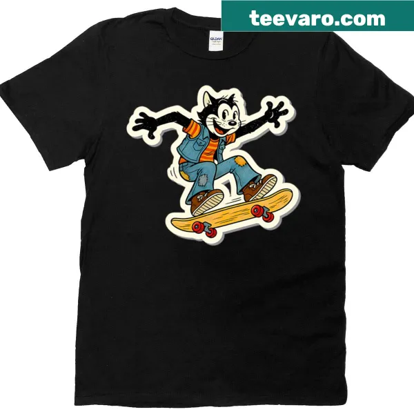 Cartoon cat on a skateboard in vintage comic style
