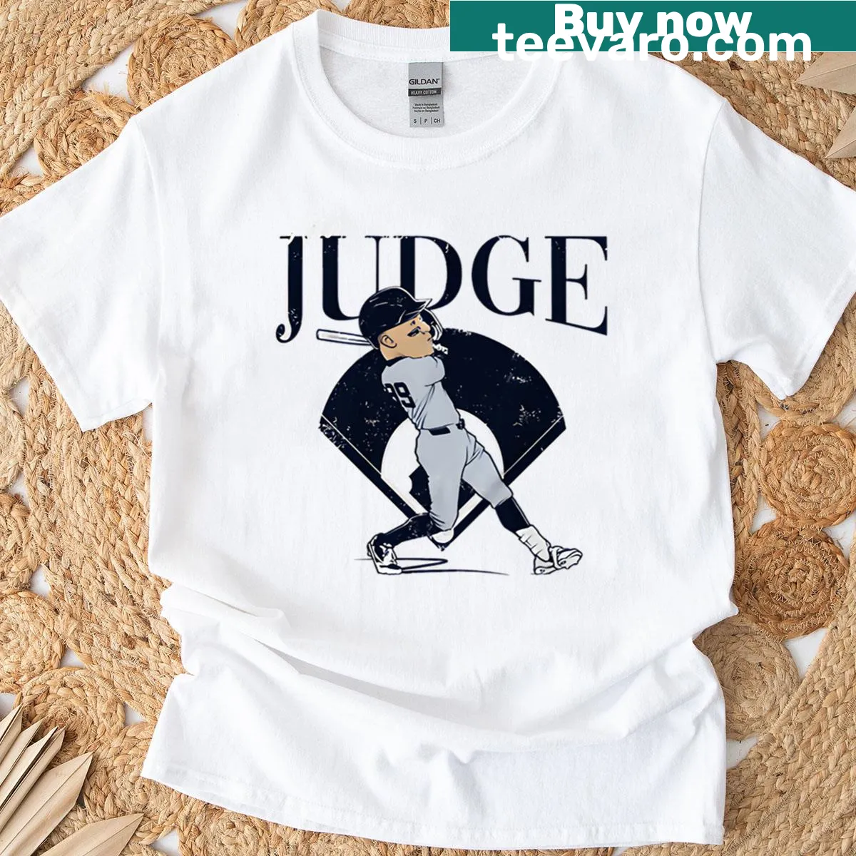 Caricature of baseball player Aaron Judge on a T-shirt for sports fans. — on a men's t-shirt